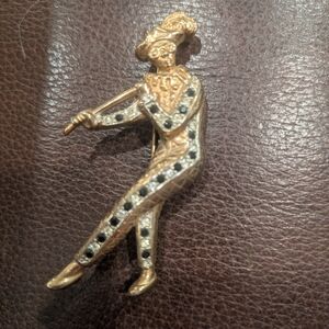 Elegant Gold Tone and Clear/Black Rhinestone Jester Brooch Vintage Before 2000